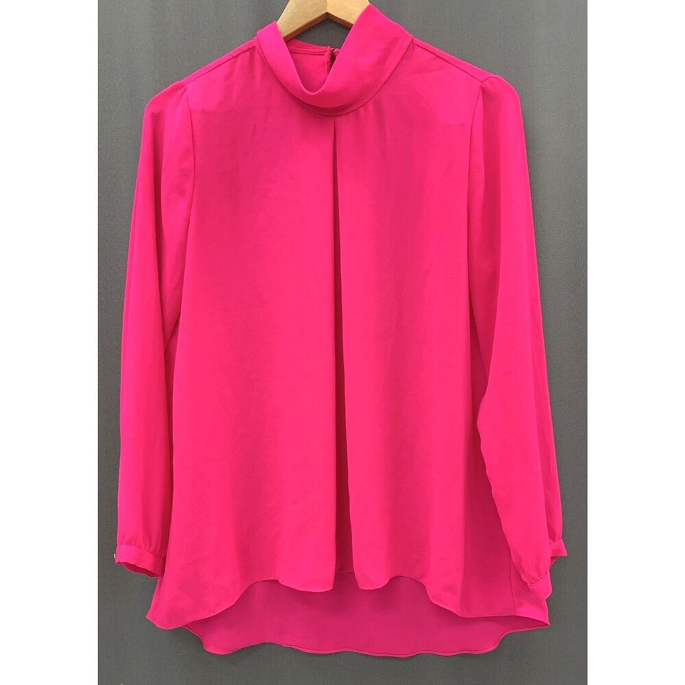 Vince Camuto Mock Neck Sheer Flowy Blouse S Jewel Hot Pink Romantic Office Chic